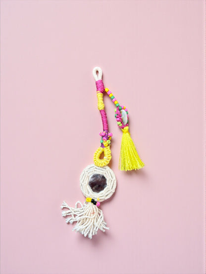 Boho Mirror Charm – Handmade Macrame Hanging with Beads & Tassels