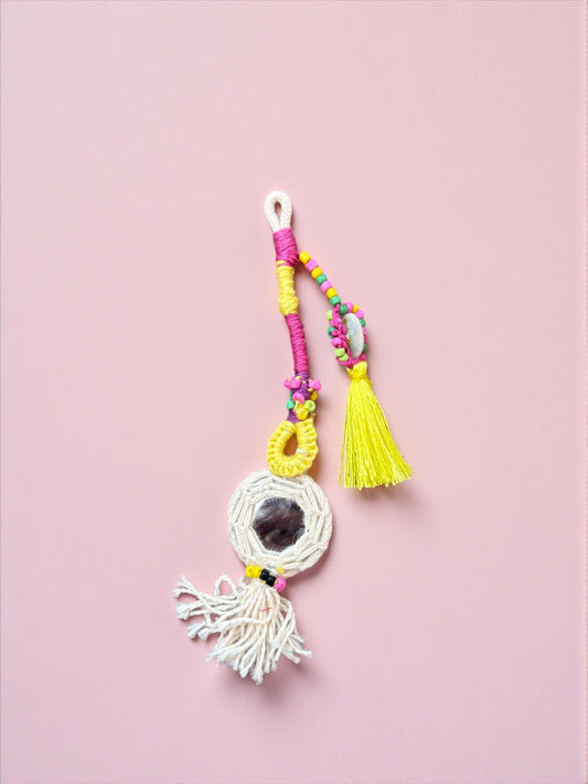Boho Mirror Charm – Handmade Macrame Hanging with Beads & Tassels