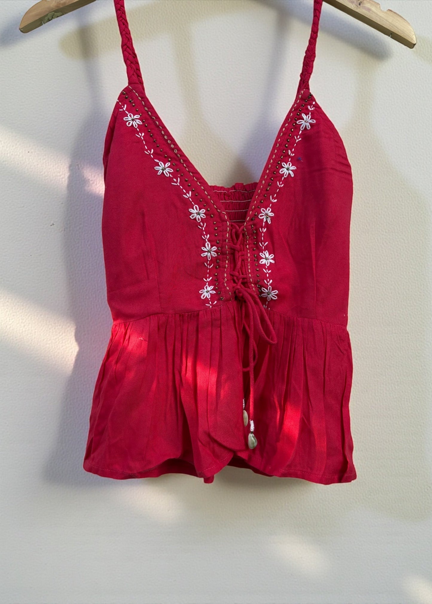 Crimson Daisy Smocked Top