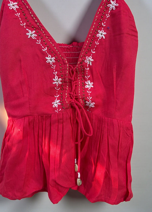 Crimson Daisy Smocked Top