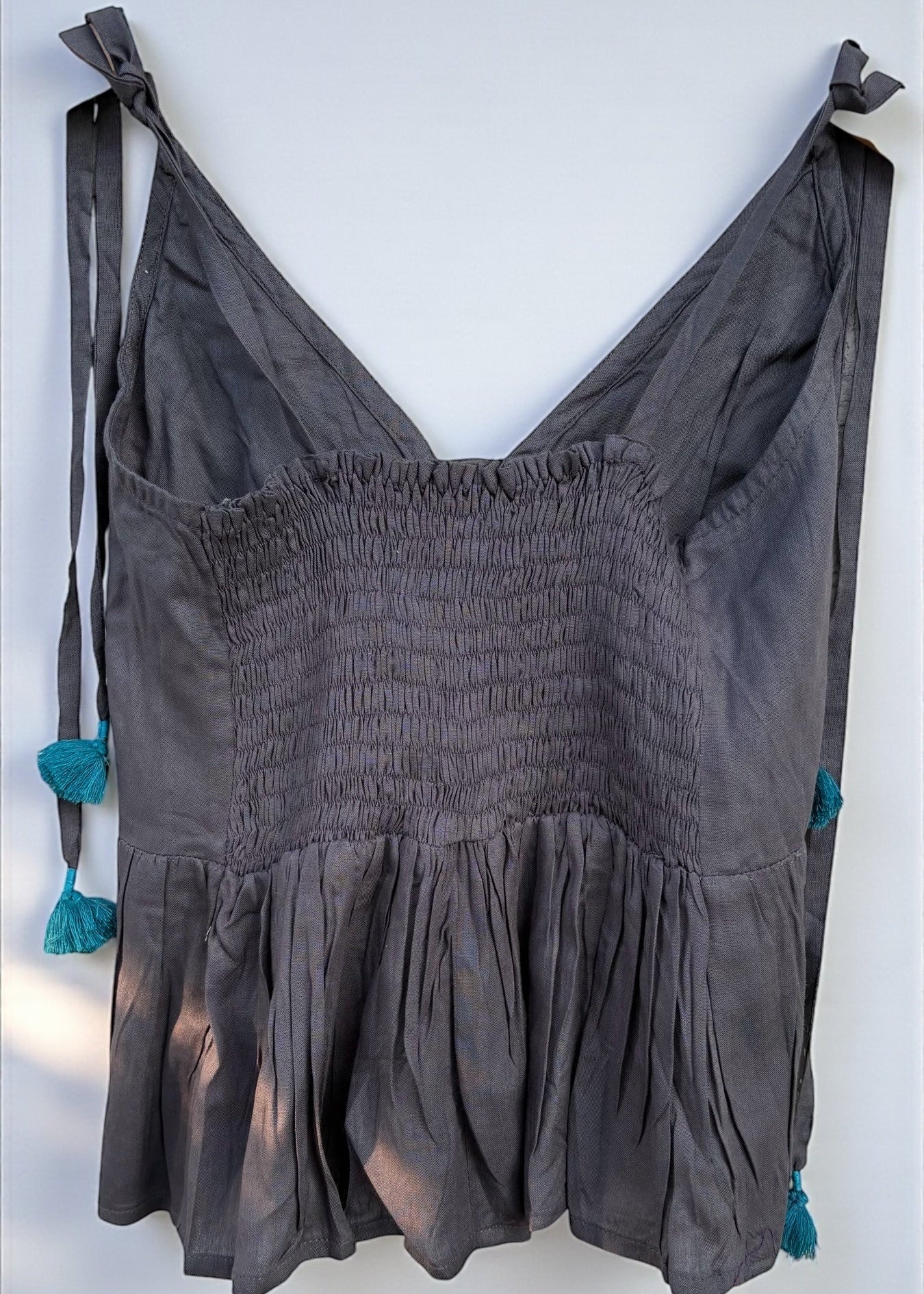 Charcoal Bloom Embroidered Lace-Up Strappy Top