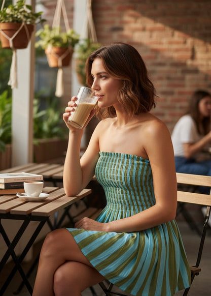 Seafoam Stripe Smocked Mini Dress