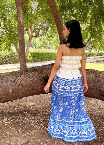 Blue Blossom Block-Print Skirt