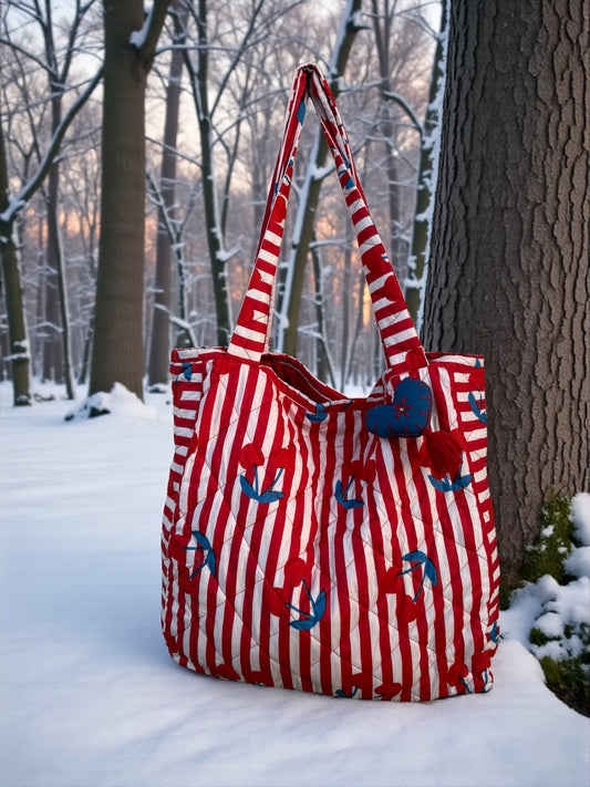 Red & White Candy  Quilted Tote Bag