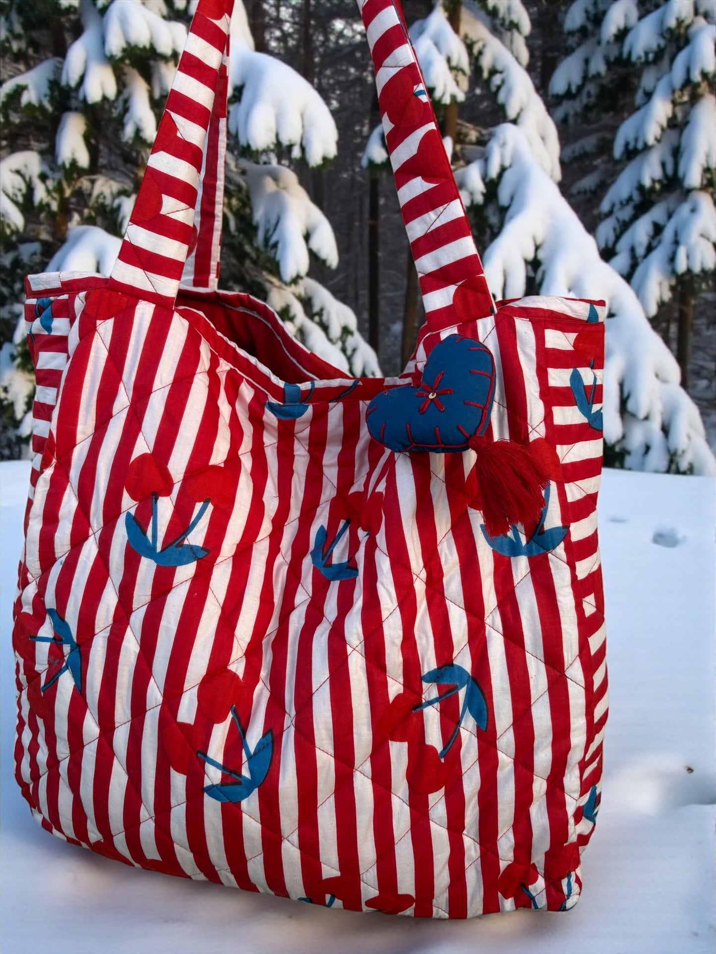 Red & White Candy  Quilted Tote Bag