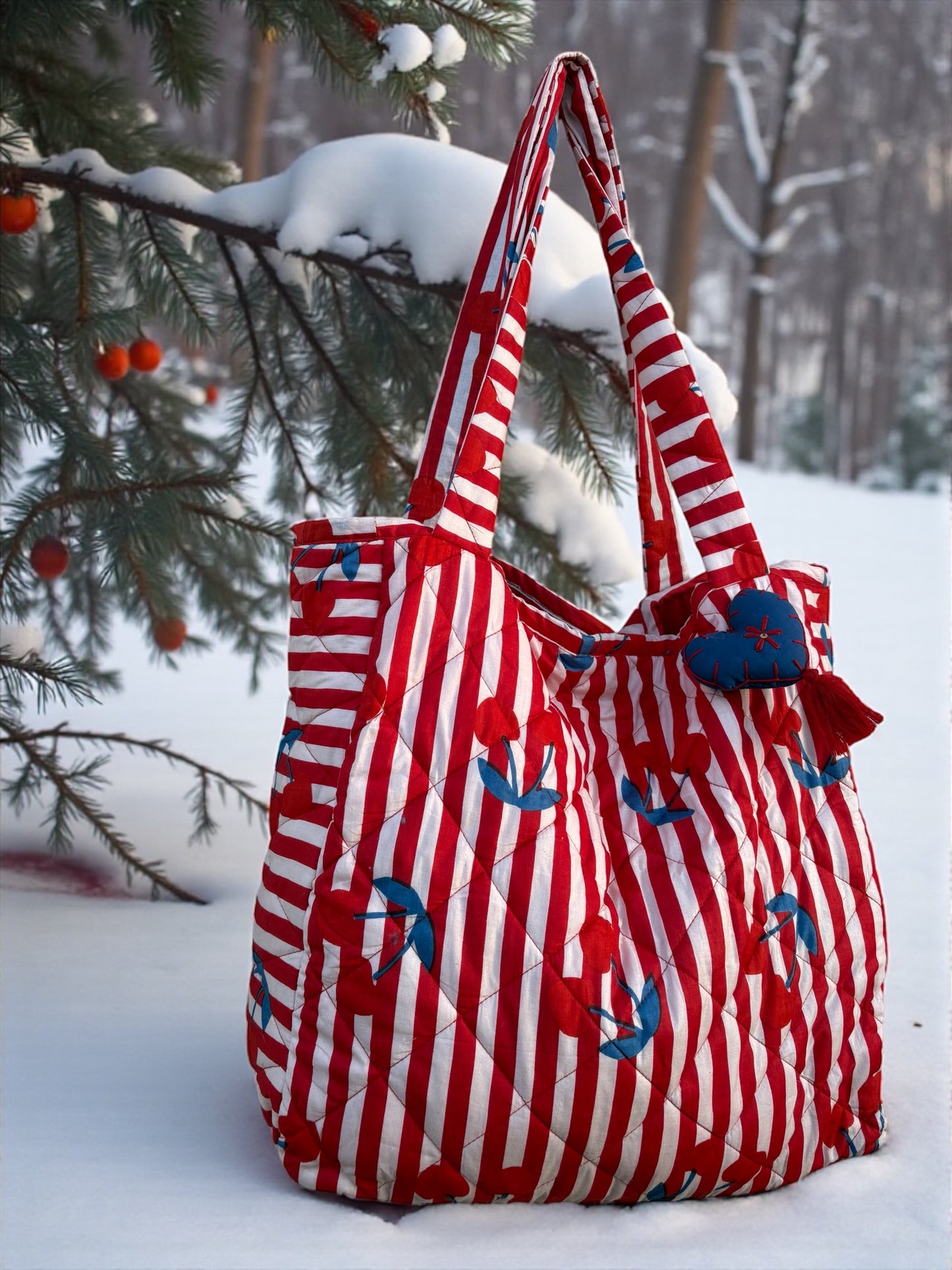 Red & White Candy  Quilted Tote Bag