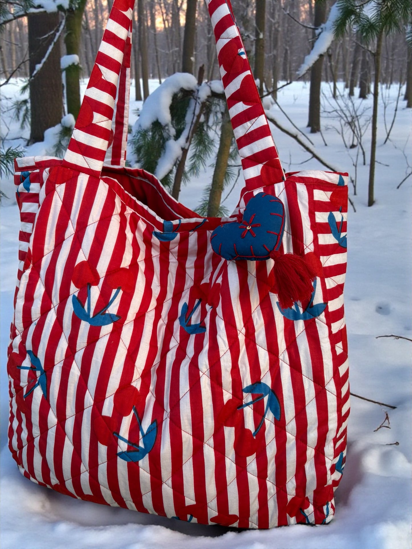 Red & White Candy  Quilted Tote Bag