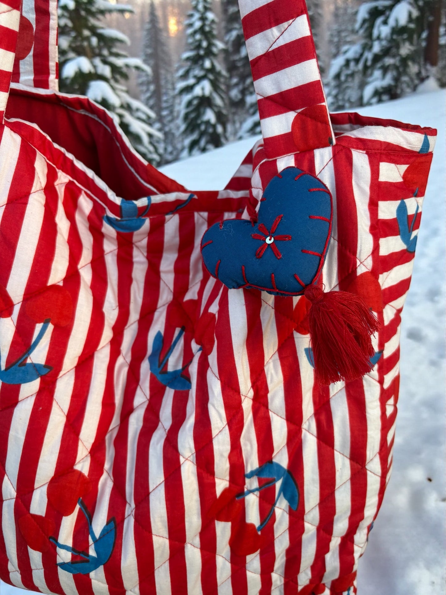 Red & White Candy  Quilted Tote Bag