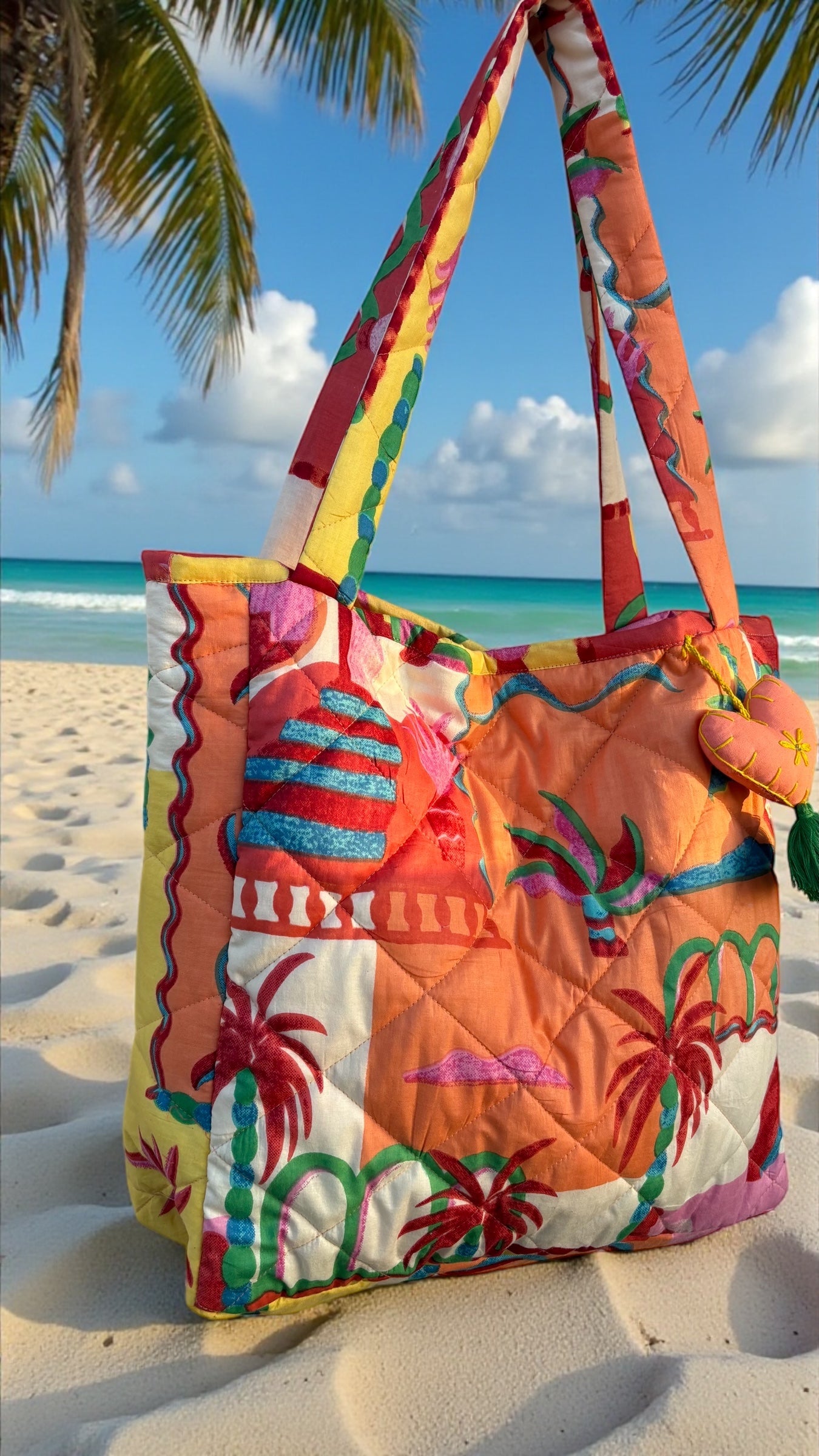 Tropical Palm Quilted Tote Bag