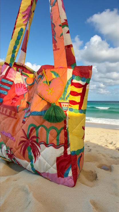 Tropical Palm Quilted Tote Bag