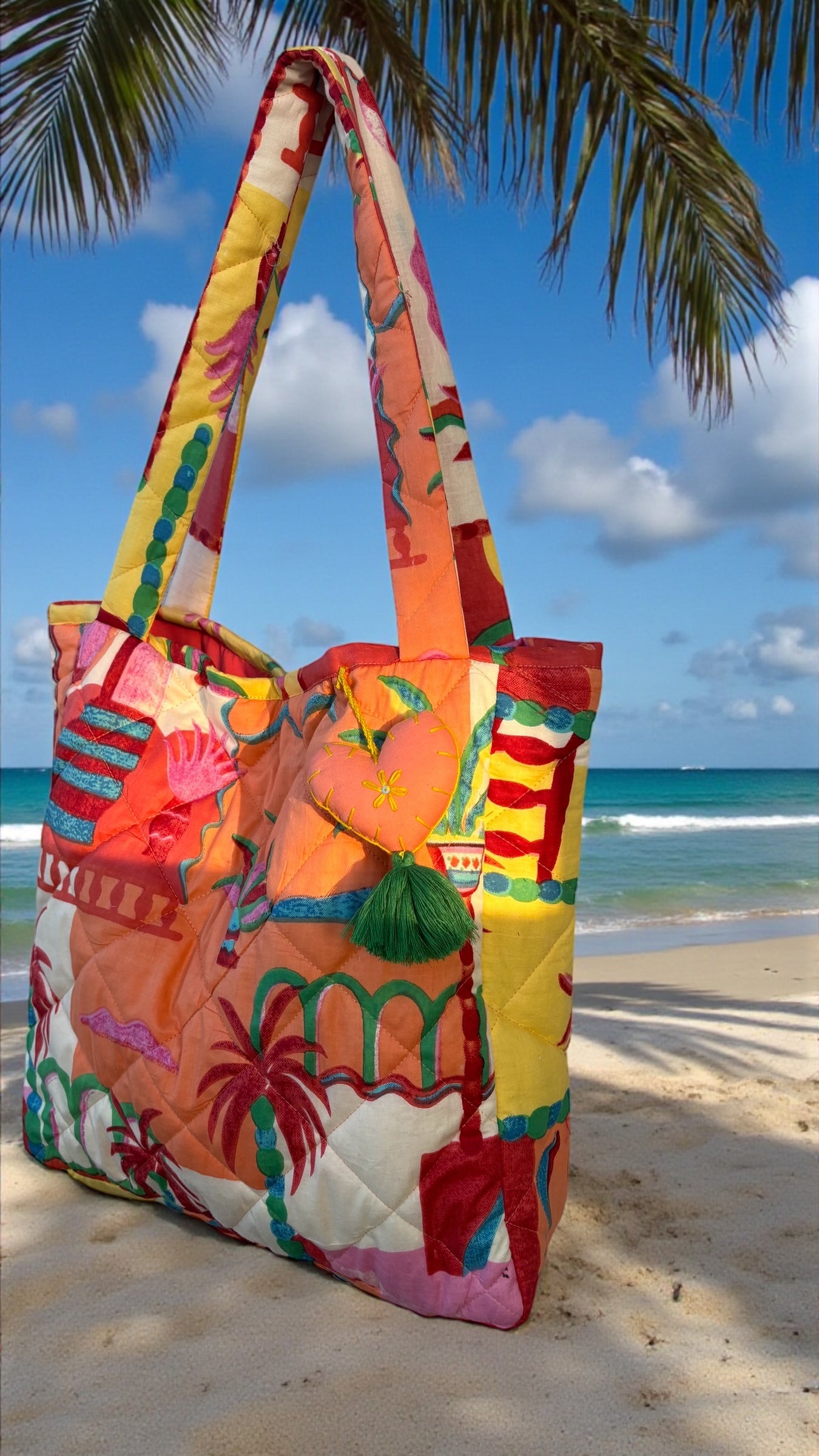 Tropical Palm Quilted Tote Bag