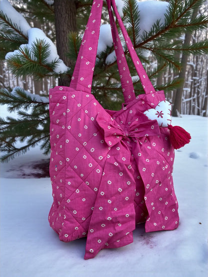 Bandhani Bow Heart Tote Bag