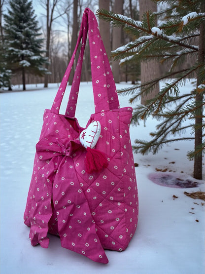 Bandhani Bow Heart Tote Bag