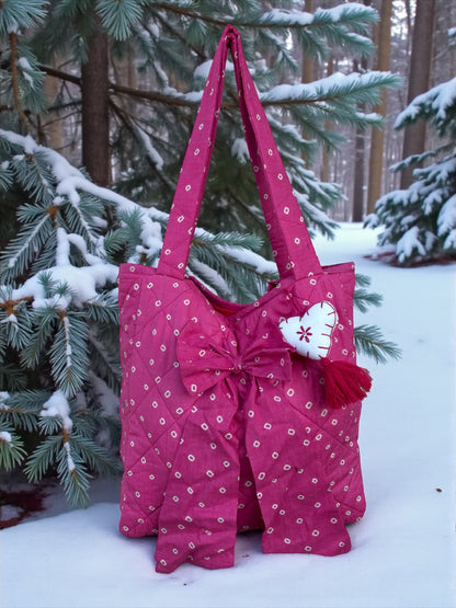 Bandhani Bow Heart Tote Bag