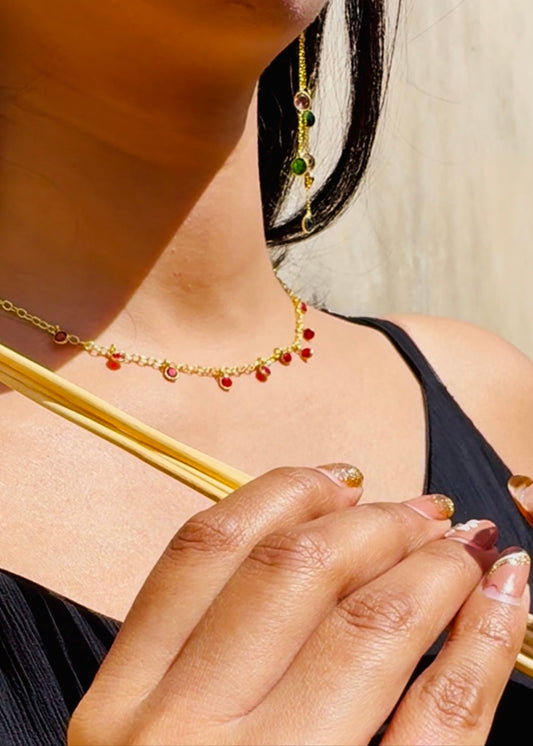 Gulab Glow Red Crystal Brass Charm Necklace – That Romeo