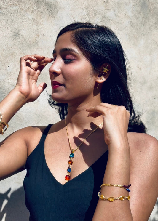 Luna Brass Necklace with Multicolor Crystal Drop – That Romeo