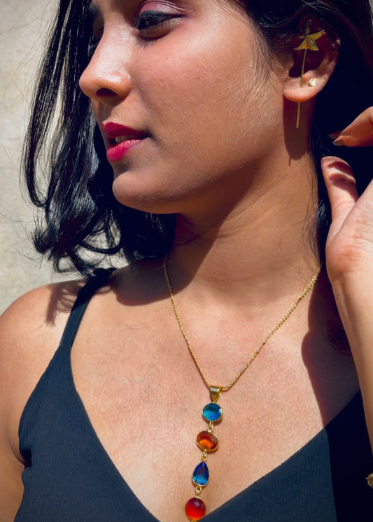 Luna Brass Necklace with Multicolor Crystal Drop – That Romeo