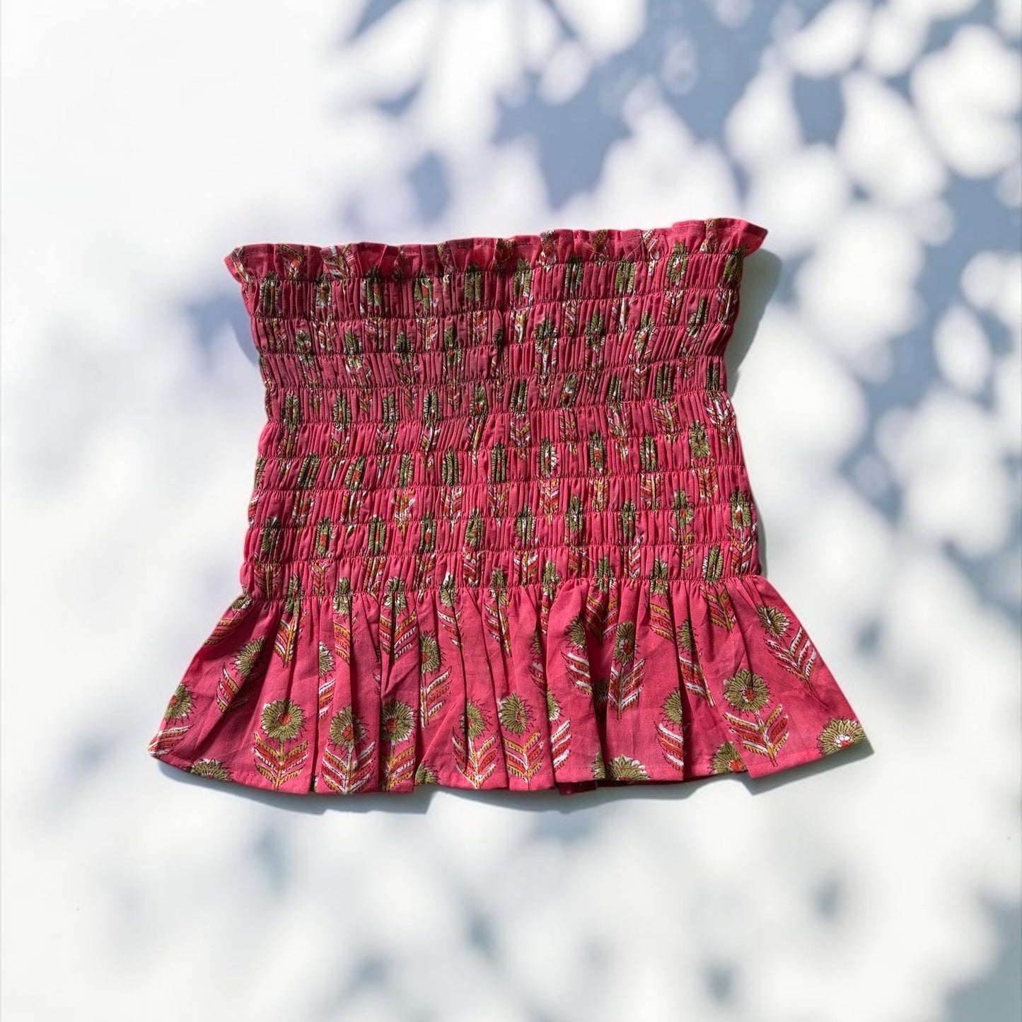 Azure Bloom Cotton Smocked Top