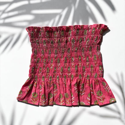 Azure Bloom Cotton Smocked Top