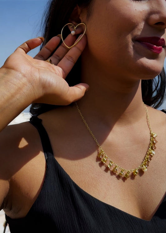 Moon Lit Iridescent Crystal Brass Necklace – That Romeo