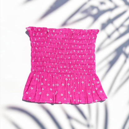 Pink  Bandhani Smocked Top
