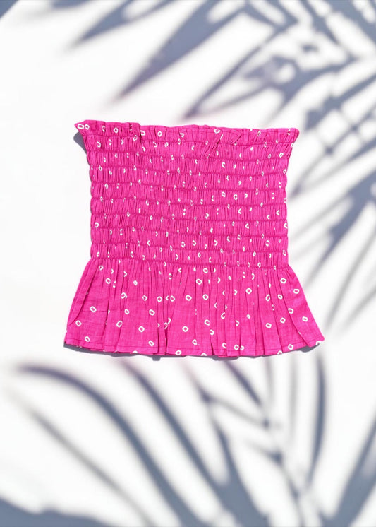 Pink  Bandhani Smocked Top