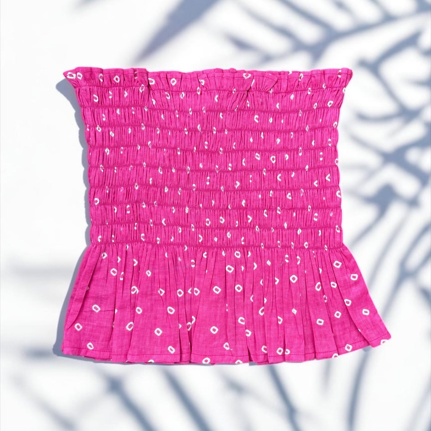Pink  Bandhani Smocked Top