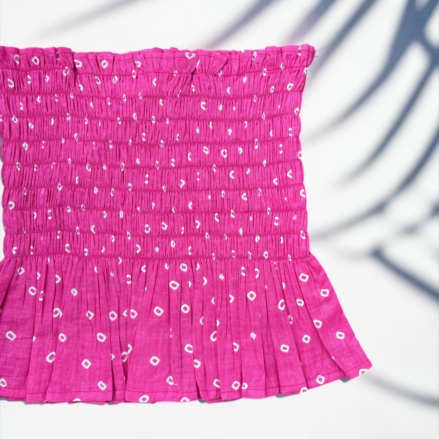 Pink  Bandhani Smocked Top