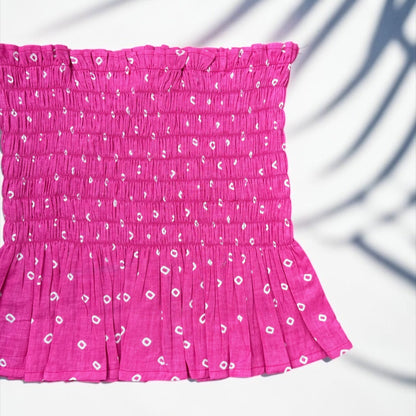 Pink  Bandhani Smocked Top