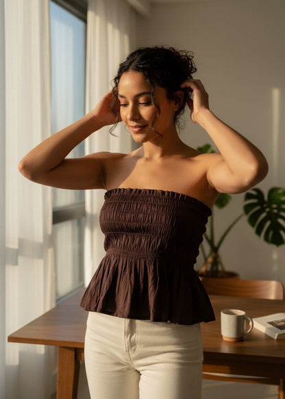 Mocha Muse Smocked Top