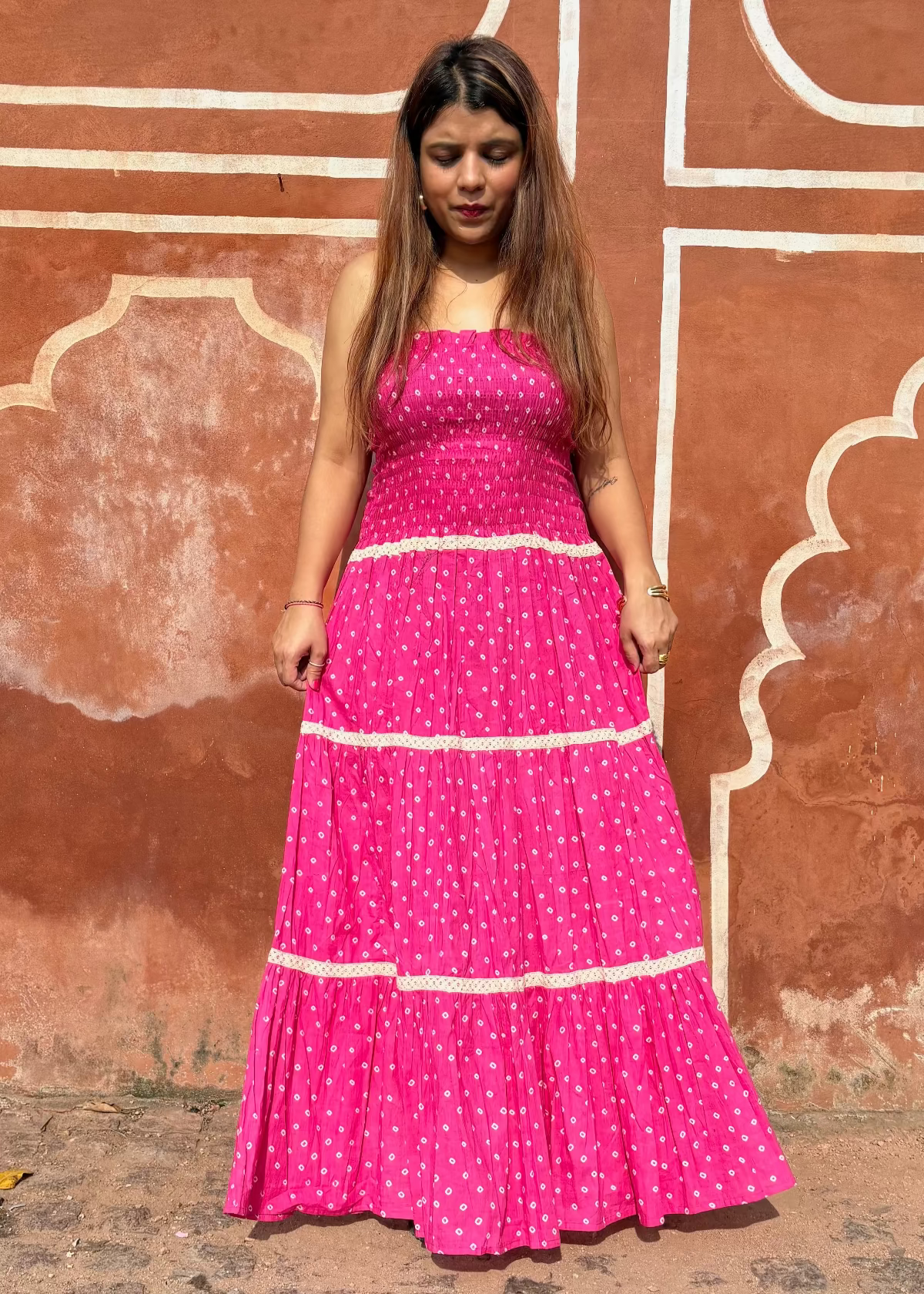 Pink Bandhani Smocked Dress
