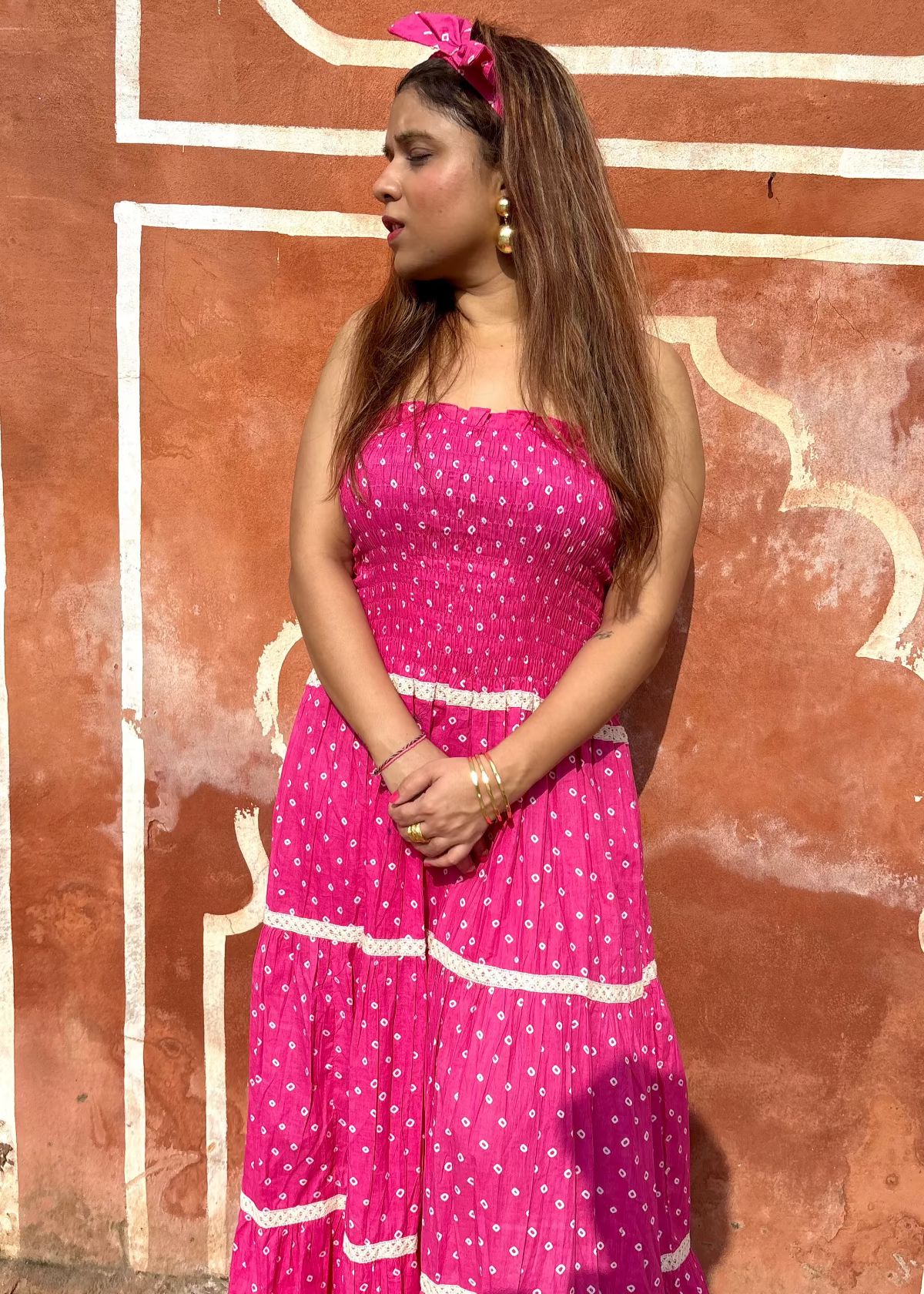 Pink Bandhani Smocked Dress