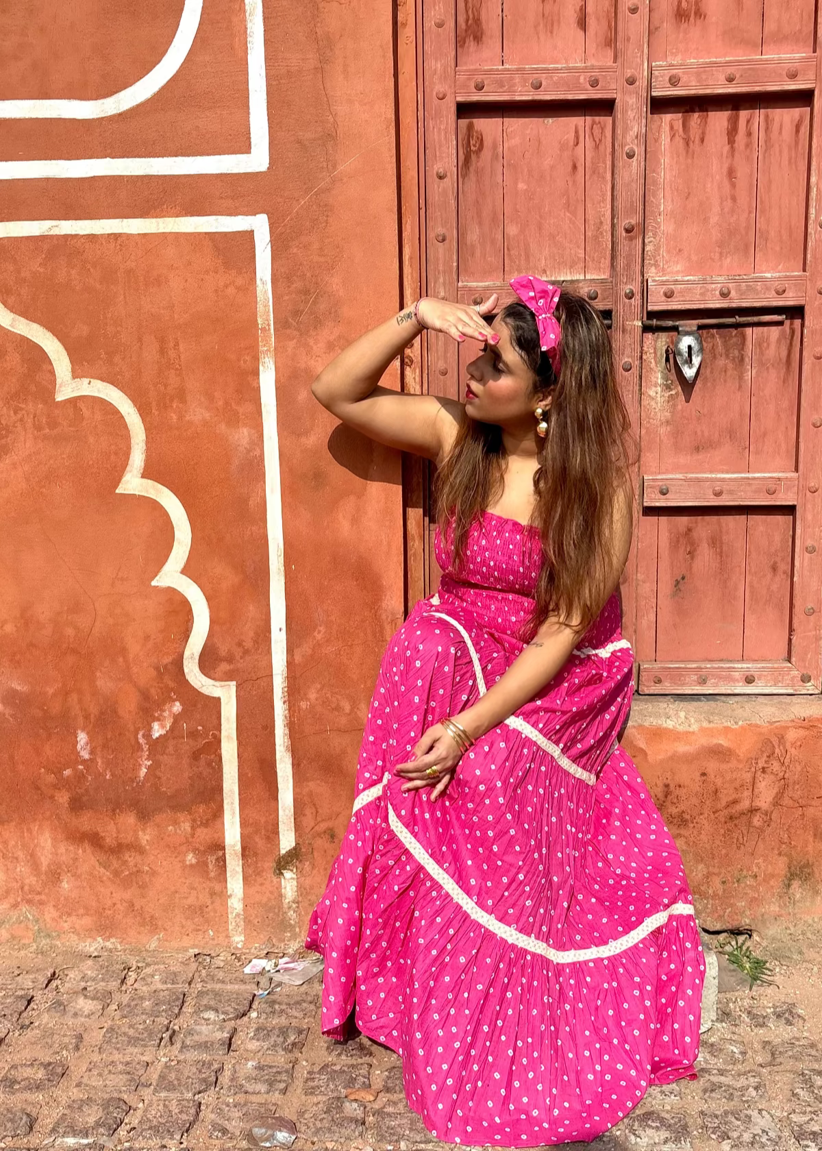 Pink Bandhani Headband
