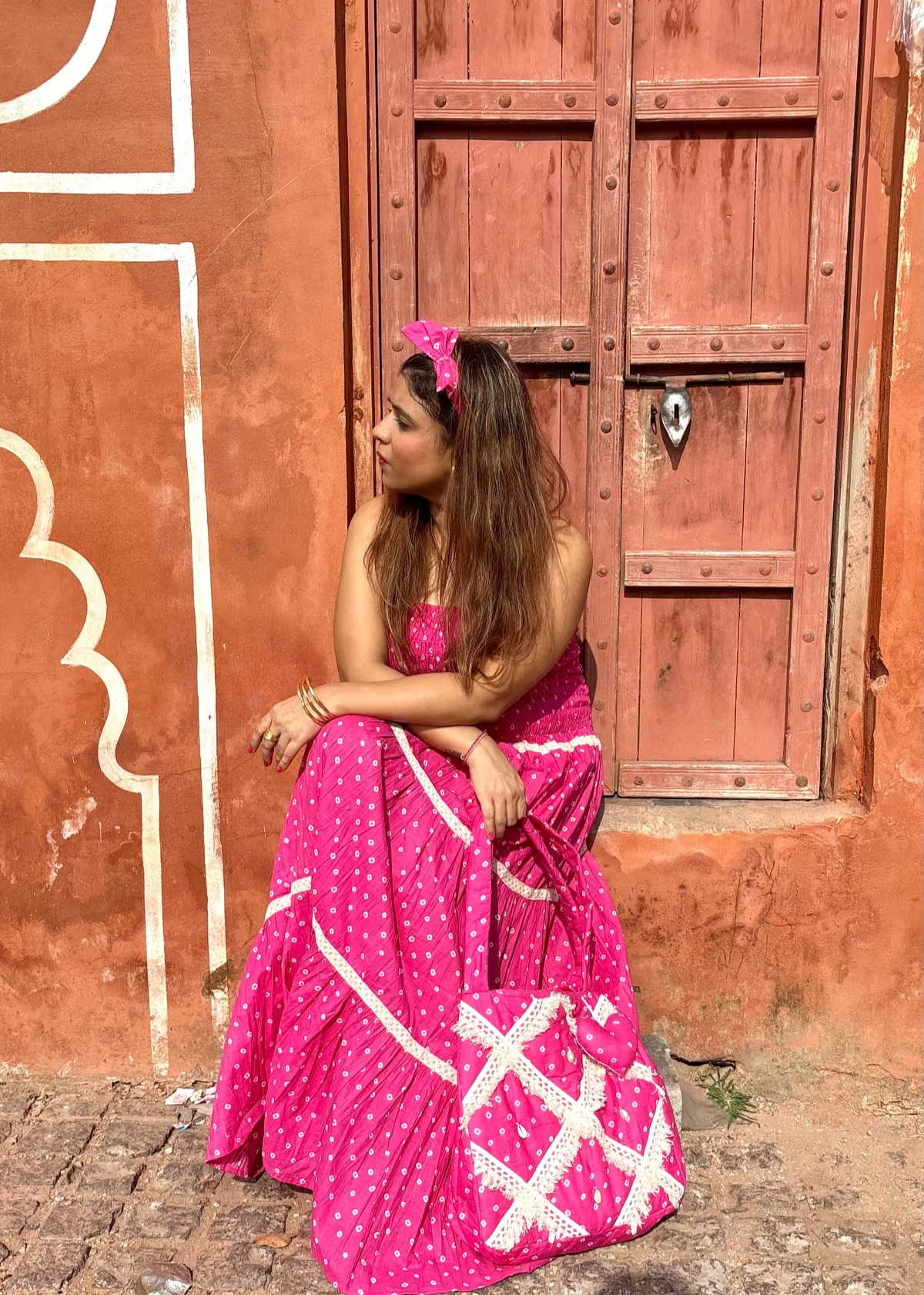 Pink Bandhani Headband