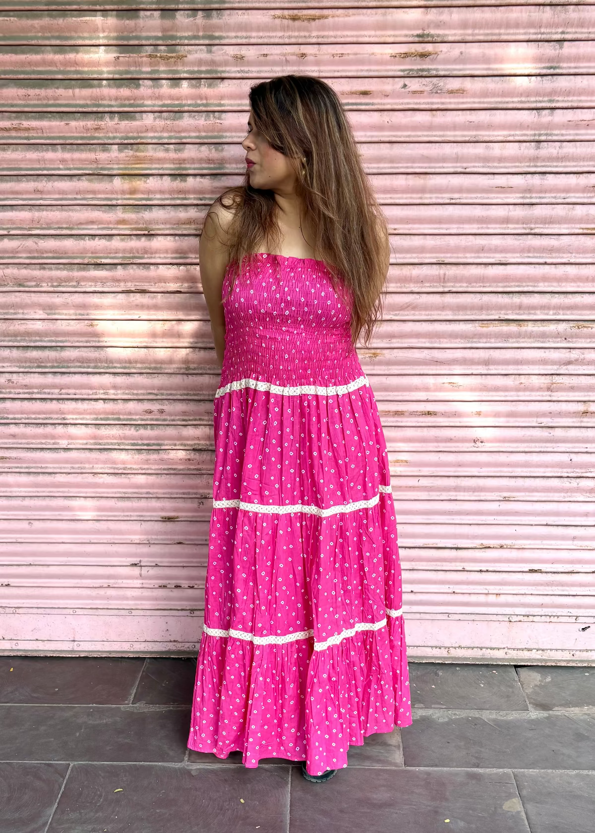 Pink Bandhani Smocked Dress