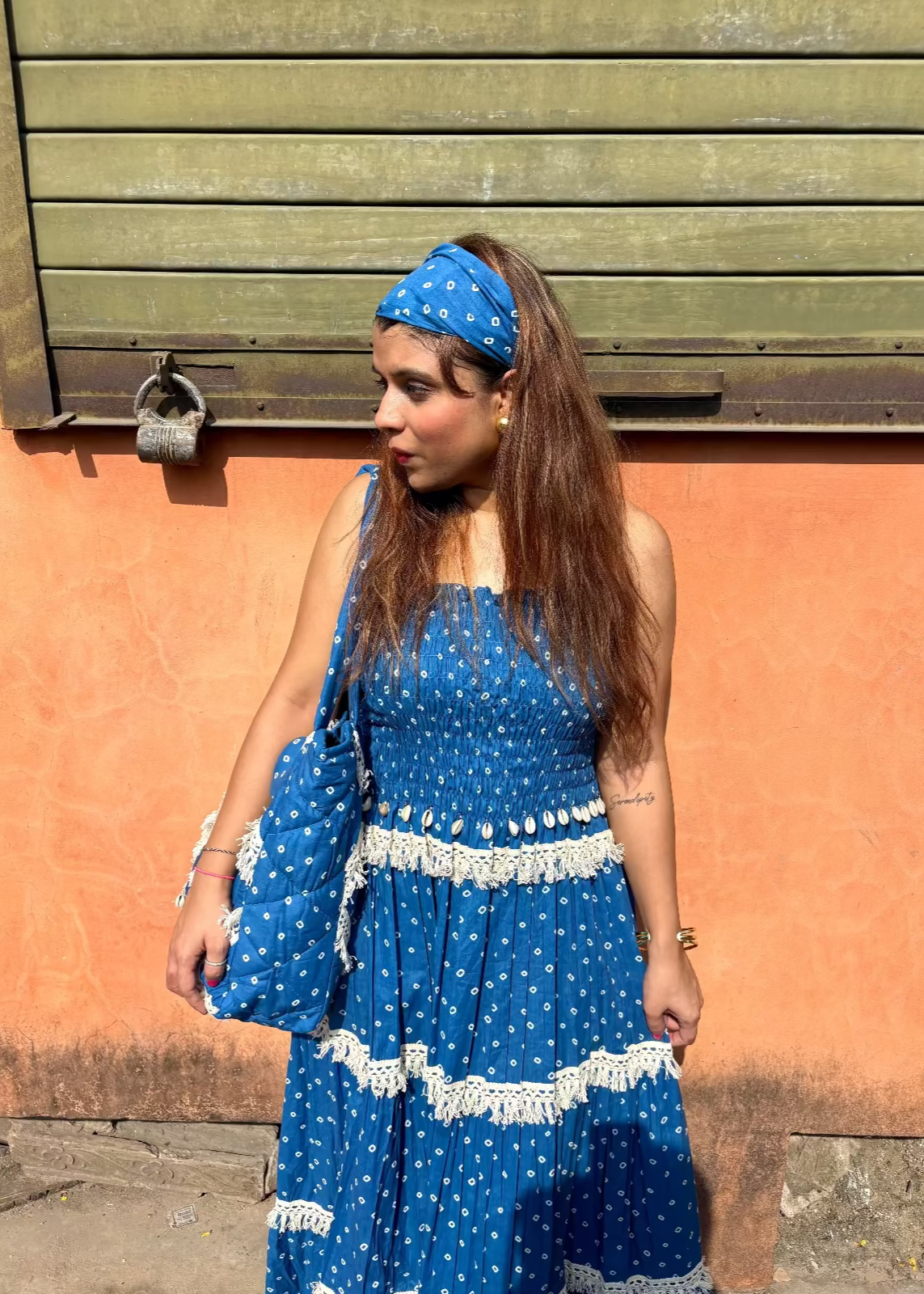 Blue Bandhani Smocked Dress