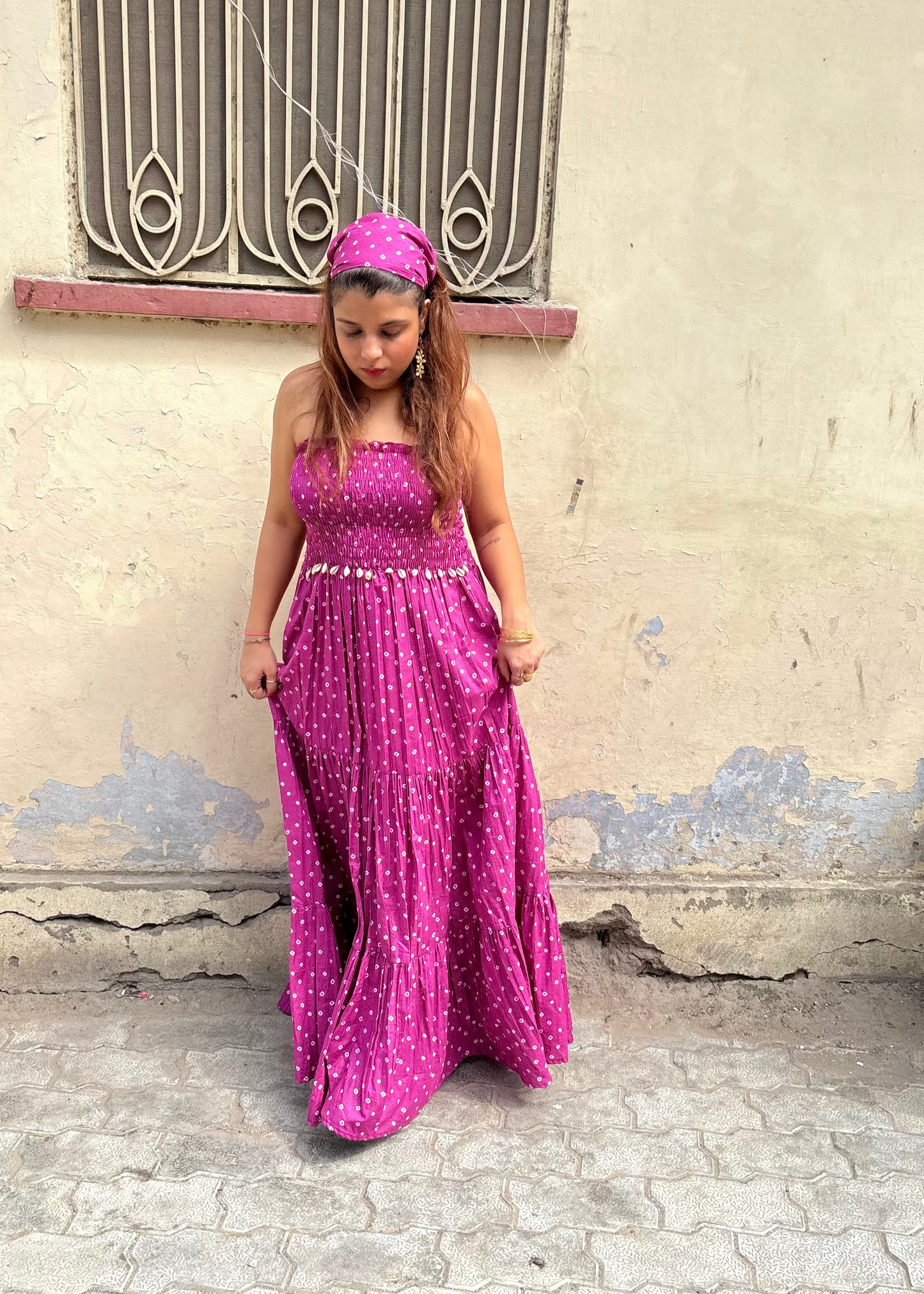 Purple Bandhani Smocked Dress