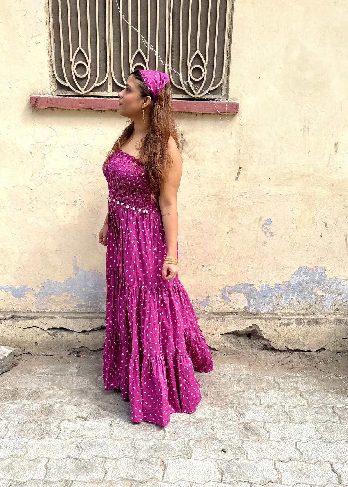 Purple Bandhani Smocked Dress