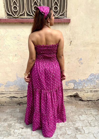 Purple Bandhani Smocked Dress