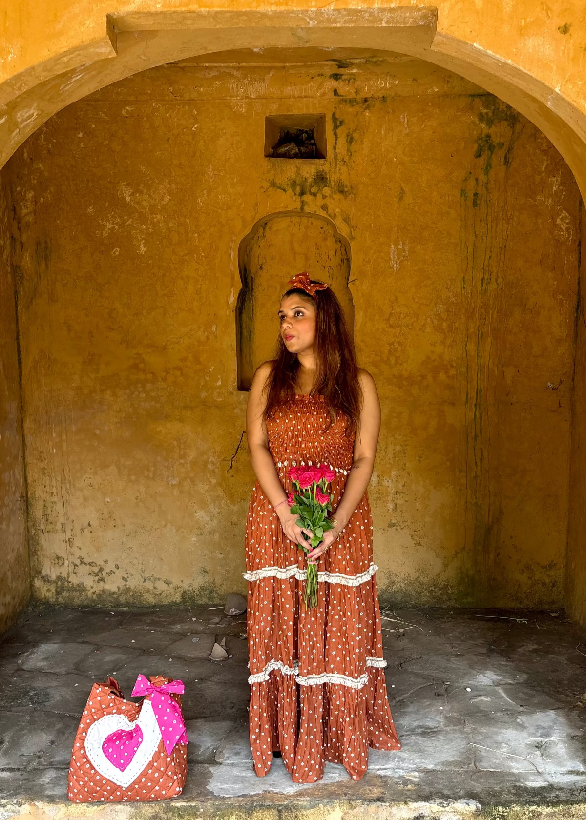 Brown Bandhani Smocked Dress