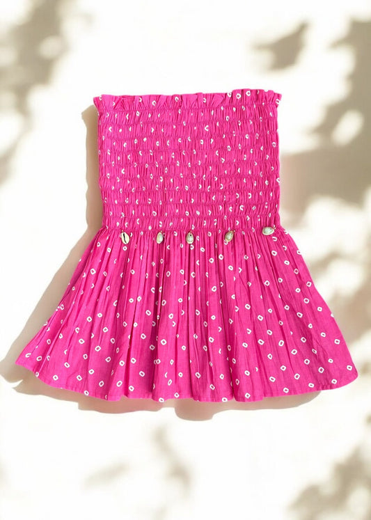 Hot Pink Bandhani Smocked Top
