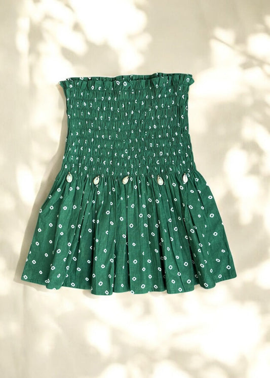 Green Bandhani Smocked Top
