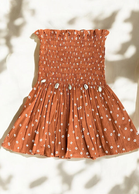 Brown Bandhani Smocked Top