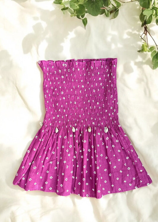 Purple Bandhani Smocked Top