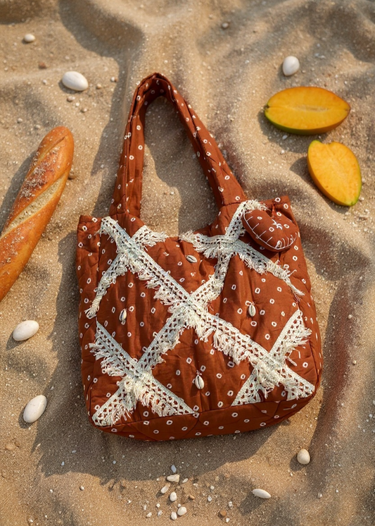 Brown Bandhani Quilted Tote Bag
