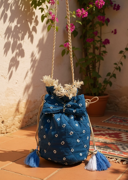 Blue Bandhani Quilted Sling Bag