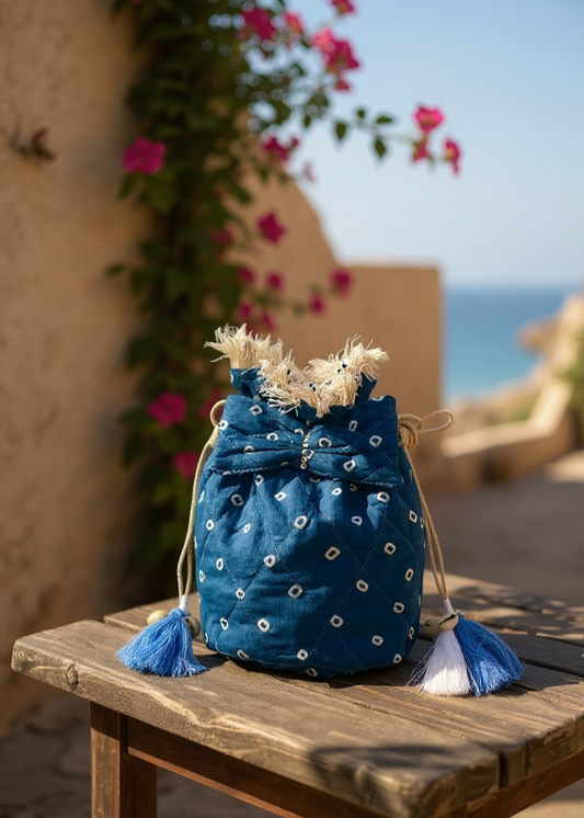 Blue Bandhani Quilted Sling Bag