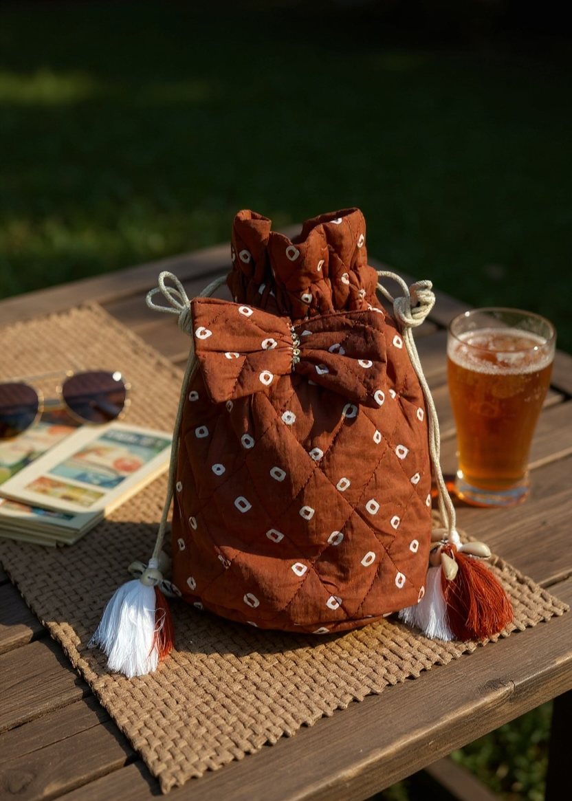 Brown Bandhani Quilted Sling Bag