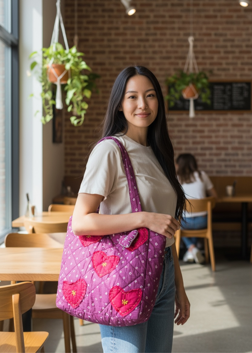 Purple Bandhani Quilted Tote Bag
