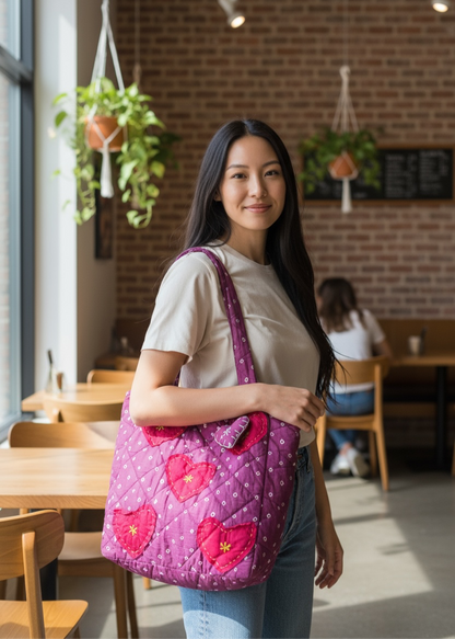 Purple Bandhani Quilted Tote Bag